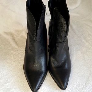 Black Jessica Simpson leather, wedge bootie, size 8.5